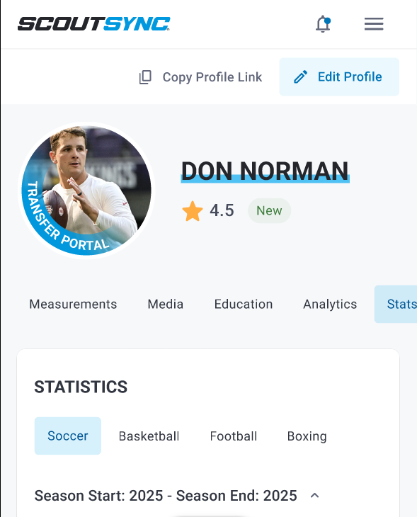 ScoutSync Online™ verified athlete profile with film, stats, and academics
