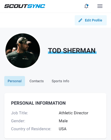 ScoutSync athletic department overview with teams and staff roles